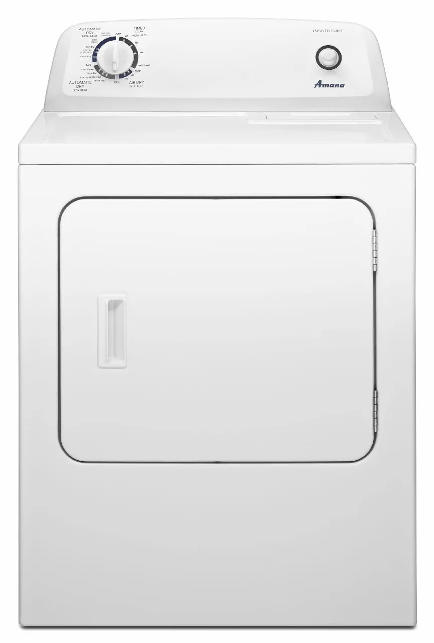 Front view of the Amana NGD4655EW gas dryer 
