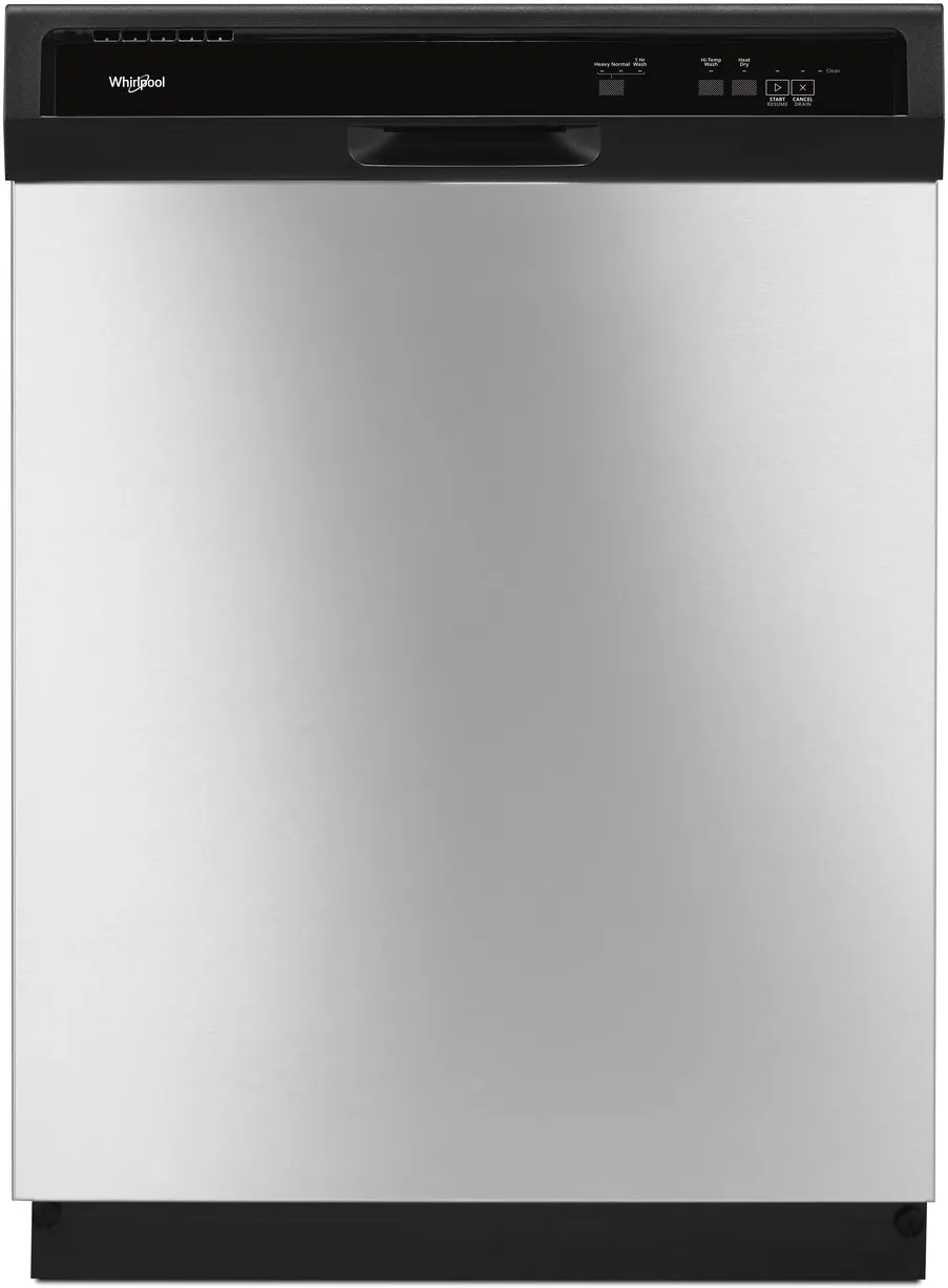 Front view of Whirlpool WDF130PAHS stainless steel dishwasher 