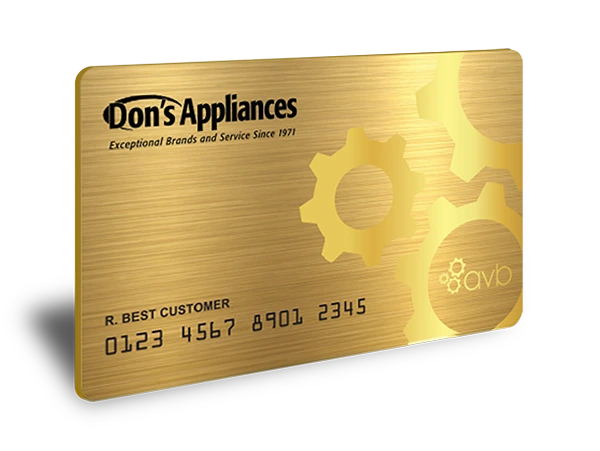 A graphic of a golden Brandsource credit card with the Don’s Appliances logo 