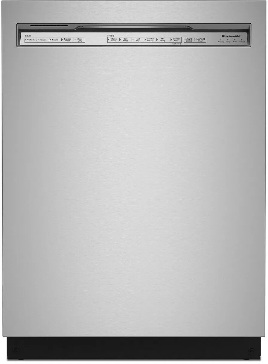 Front view of the KitchenAid KDFE204KPS dishwasher 
