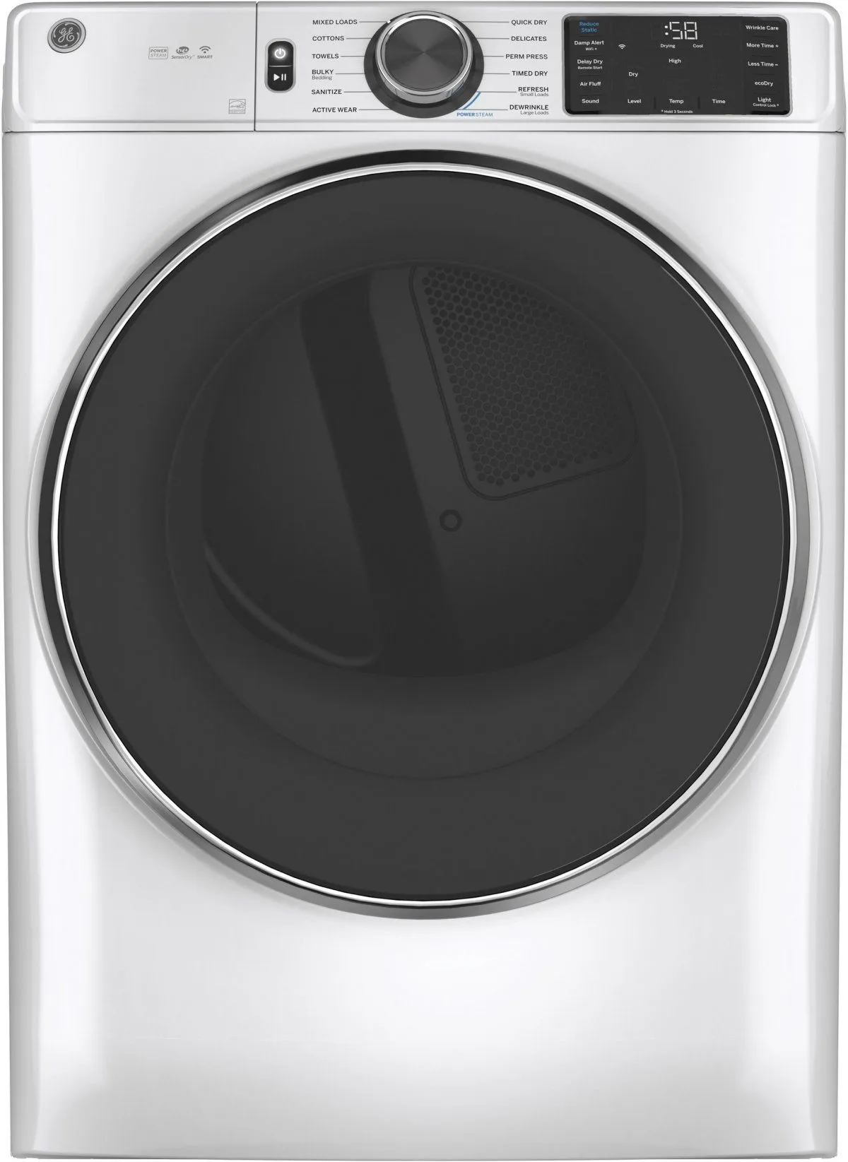 Front view of the GE GFD65ESSNWW dryer 