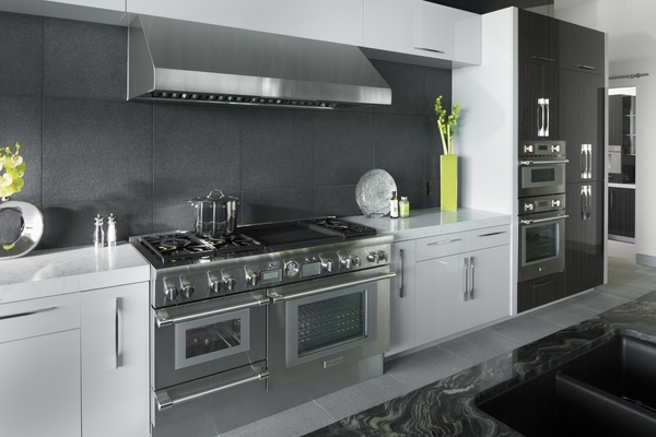 Wide shot of a luxury kitchen featuring Thermador appliances 
