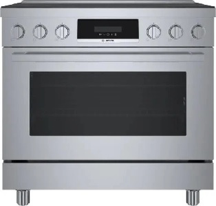 Front view of the Bosch 800 Series HIS8655U 36” induction range 