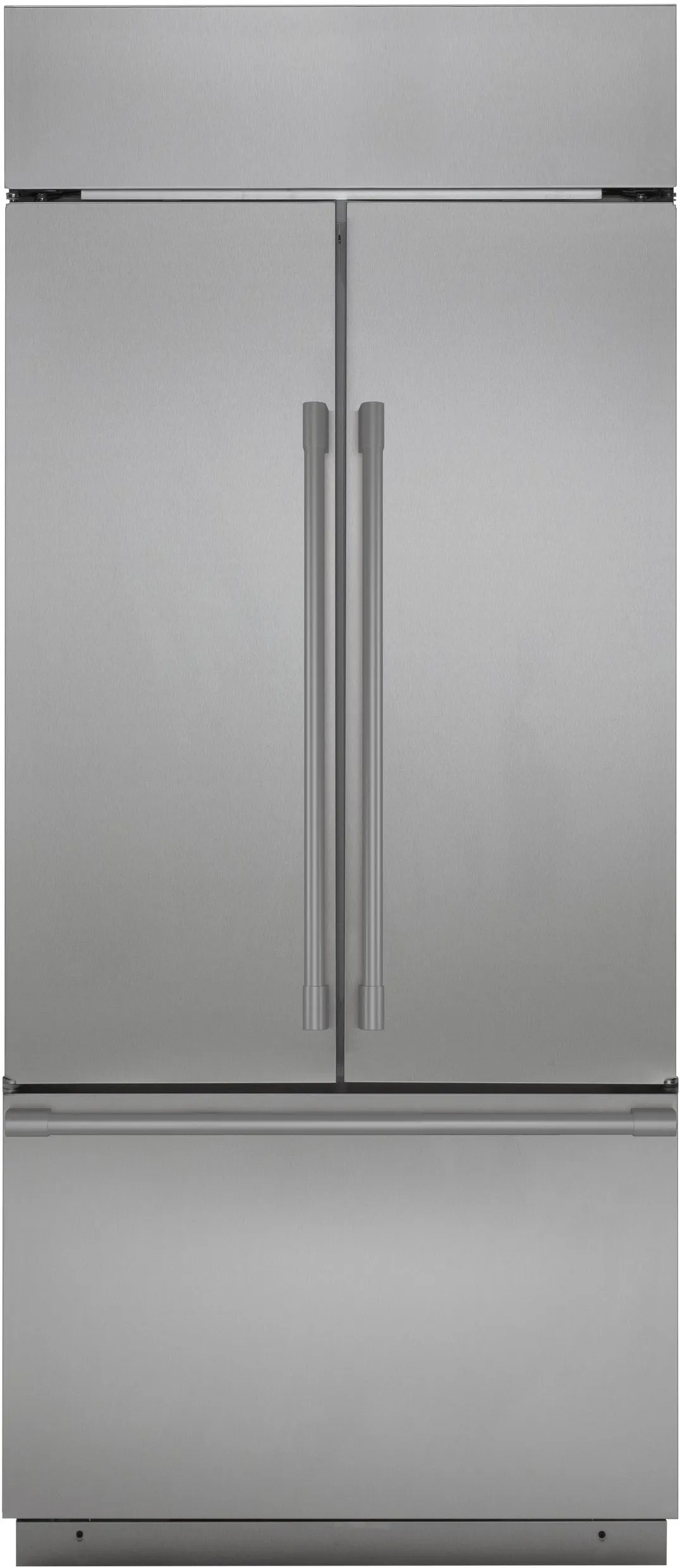 Front view of Monogram ZIPS360NNSS 36” built in refrigerator 