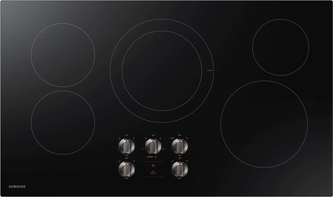 Overhead view of the Samsung NZ36R5330RK 36” electric cooktop 