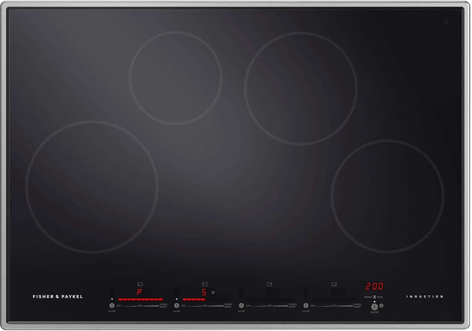 Overhead view of Fisher & Paykel CI304PTX1N 30” induction cooktop 