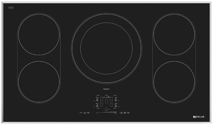 Overhead view of JennAir JIC4536XS 36” induction cooktop 