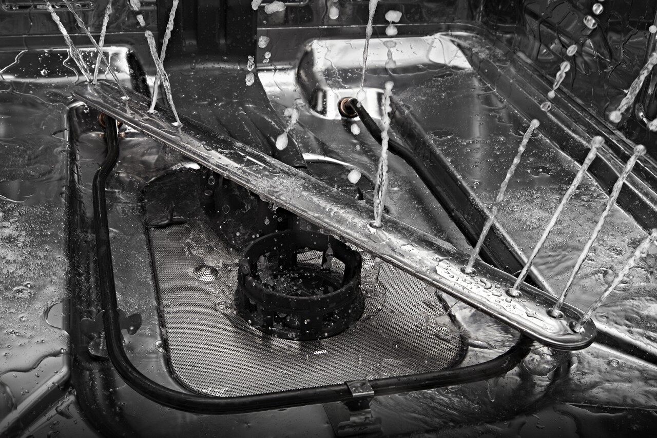 Inside a JennAir dishwasher 