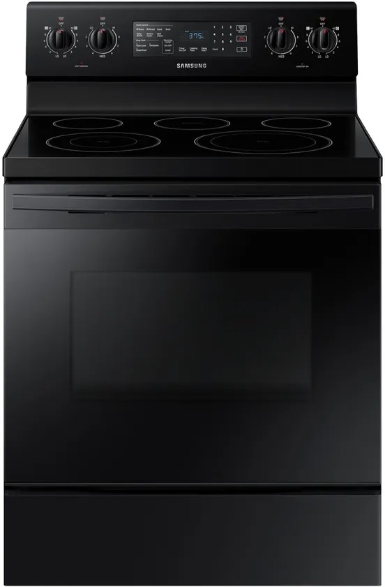 Front view of Samsung NE59T4321SB convection electric range 