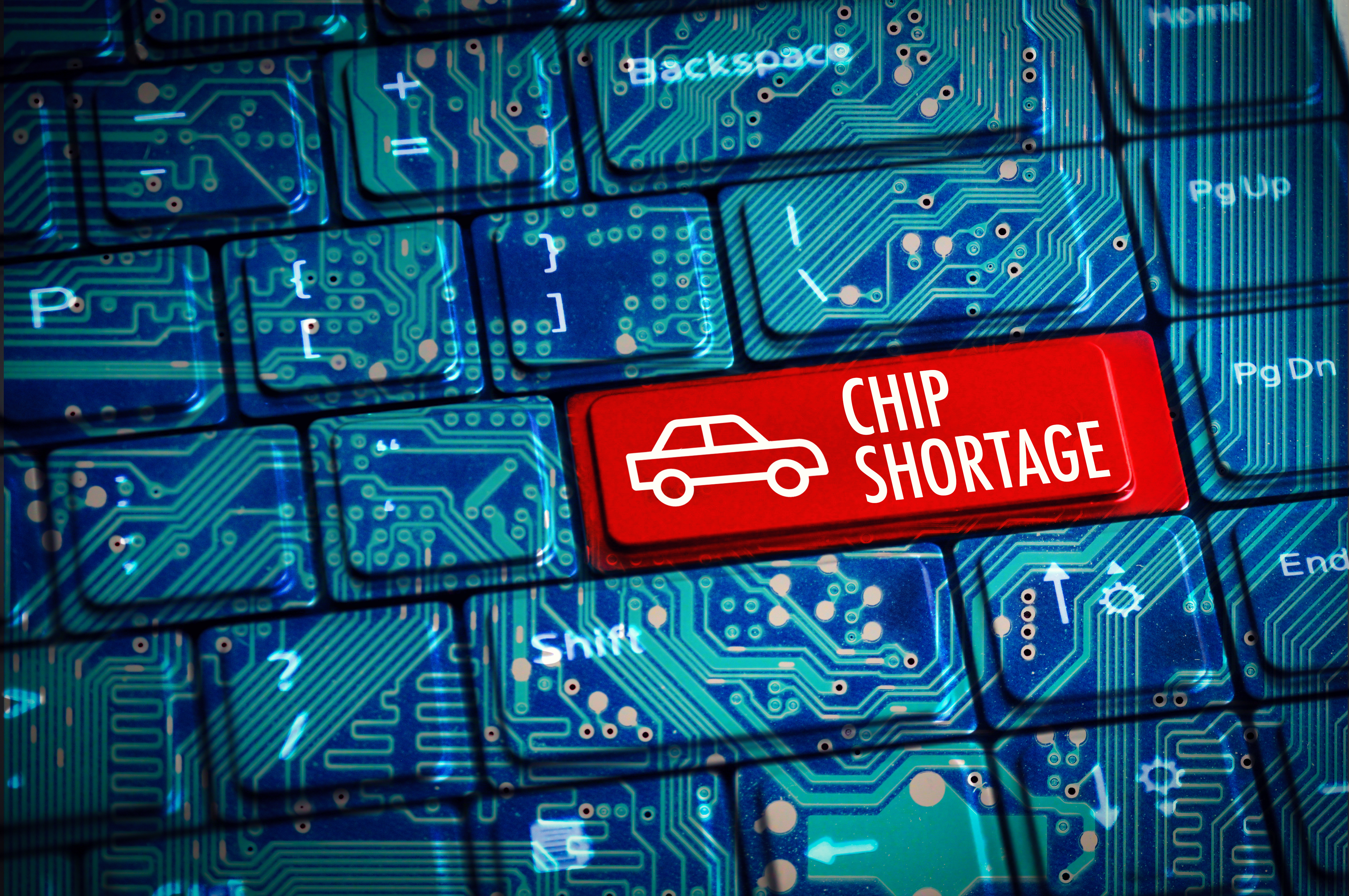 Computer board with a Chip Shortage chip 