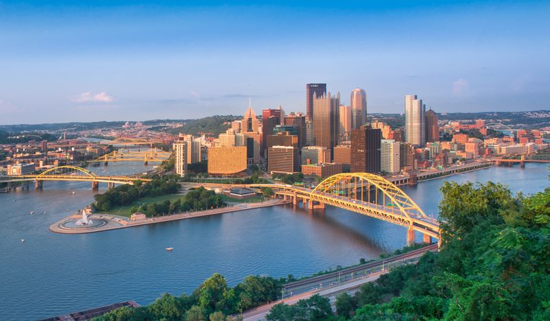 panoramic view of Pittsburgh and the 3 rivers