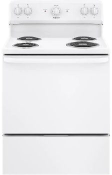 Front view of the Hotpoint RBS160DMWW electric range 