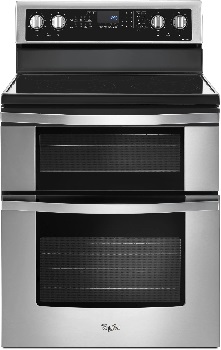 Front view of the Whirlpool WGE745C0FS electric range 