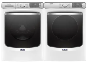 Front view of a Maytag MHW8630HW washer and MED8630HW dryer pair 