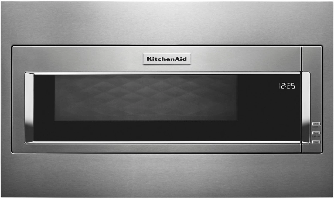 Front view of a KitchenAid built in microwave 