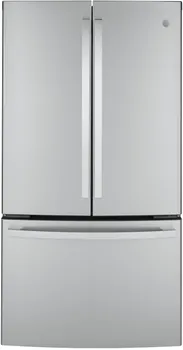 Front view of the GE GWE23GYNFS French door refrigerator 