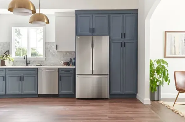 The LG LRFLC2706S French door refrigerator in a kitchen with matching LG appliances 