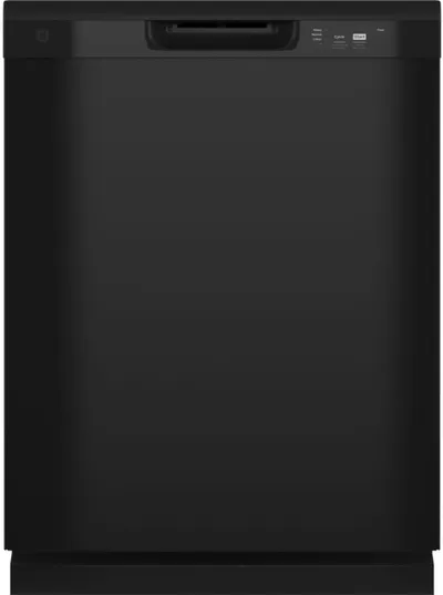 Front view of the GE GDF450PGRBB black dishwasher 