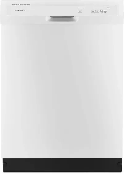 Front view of the Amana ADB1400AGW white dishwasher 