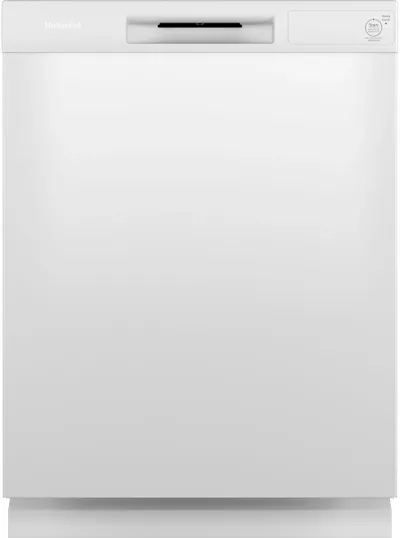 Front view of the Hotpoint HDF310PGRWW white dishwasher 