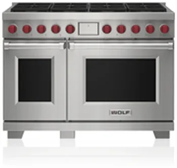 Front view of the Wolf DF48850/S/P dual fuel range 
