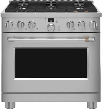 Front view of the Café C2Y366P2TS1 dual fuel range 