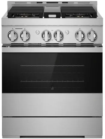 Front view of the JennAir JDRP430HM dual fuel range 