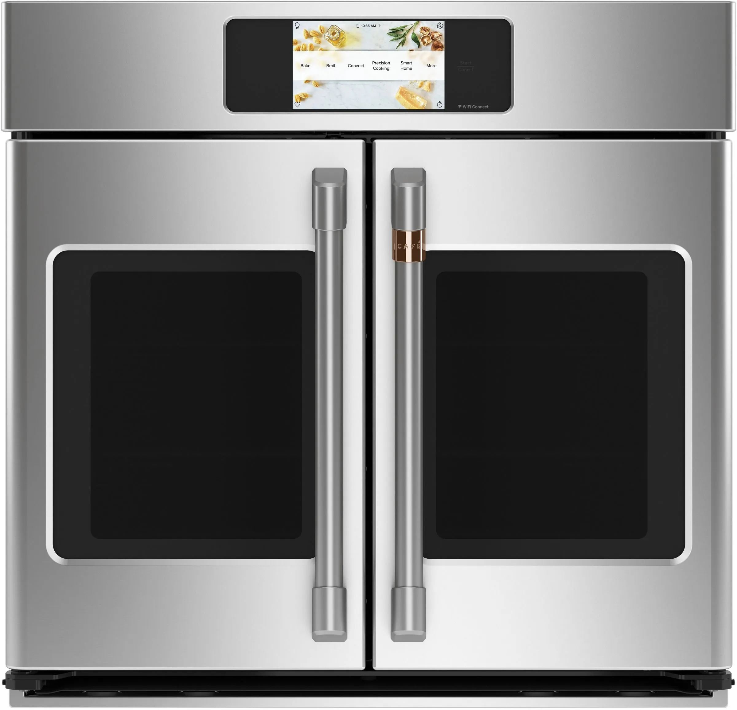 Front view of the Café CTS90FP2NS1 French door single oven 