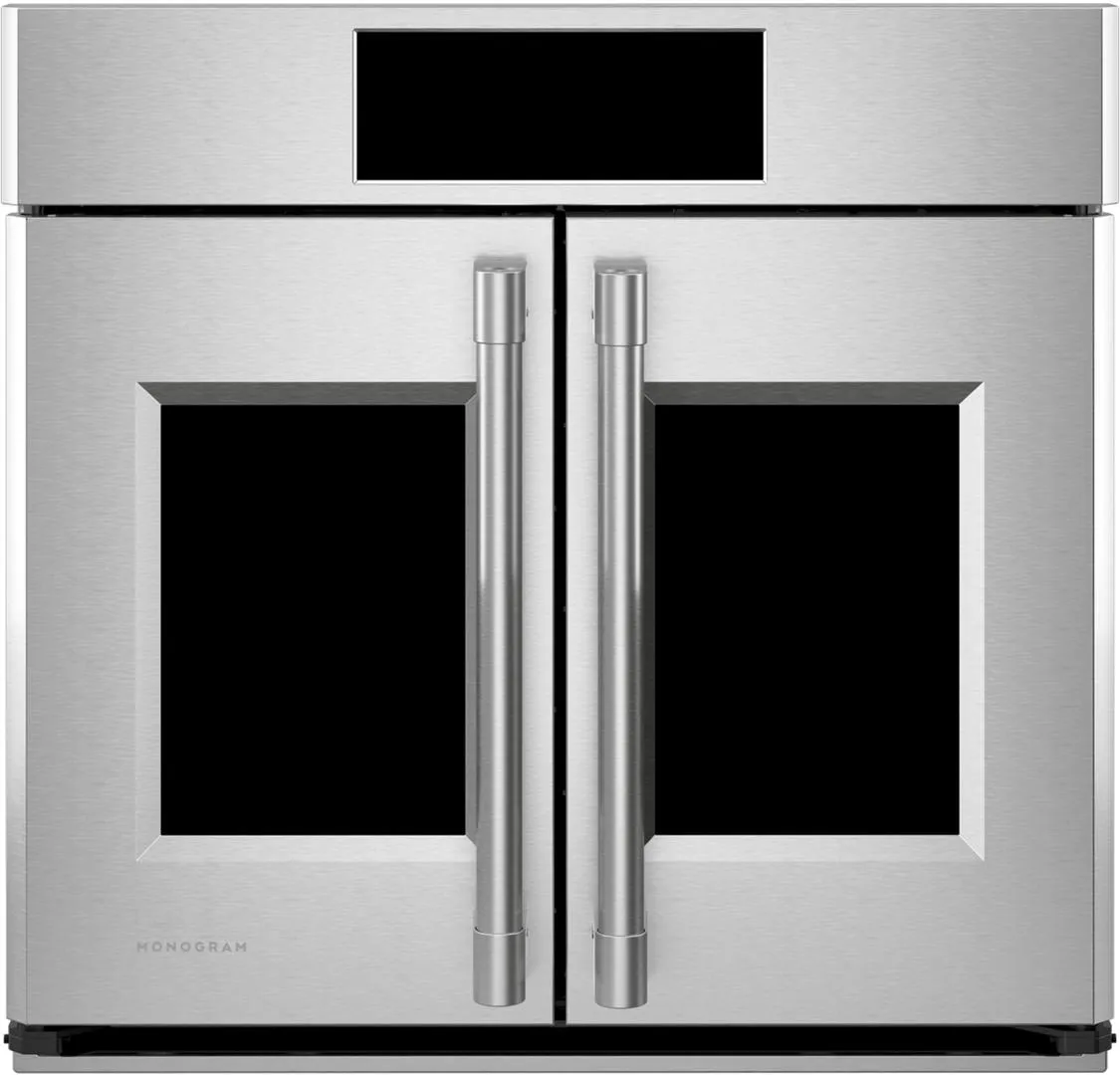 Front view of the Monogram ZTSX1FPSNSS single French door oven 