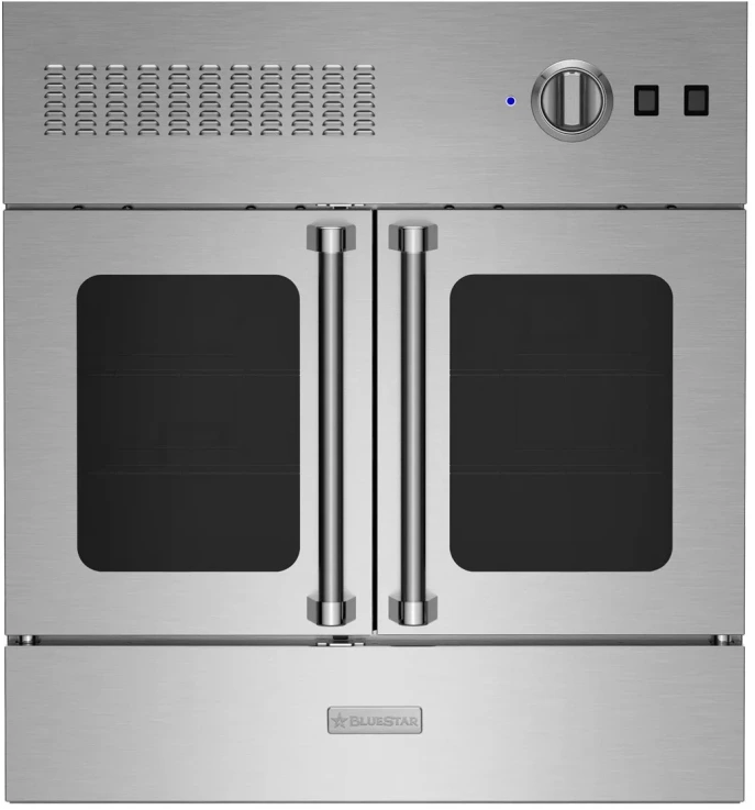 Front view of the BlueStar BWO30AGSV2 single gas French door oven 