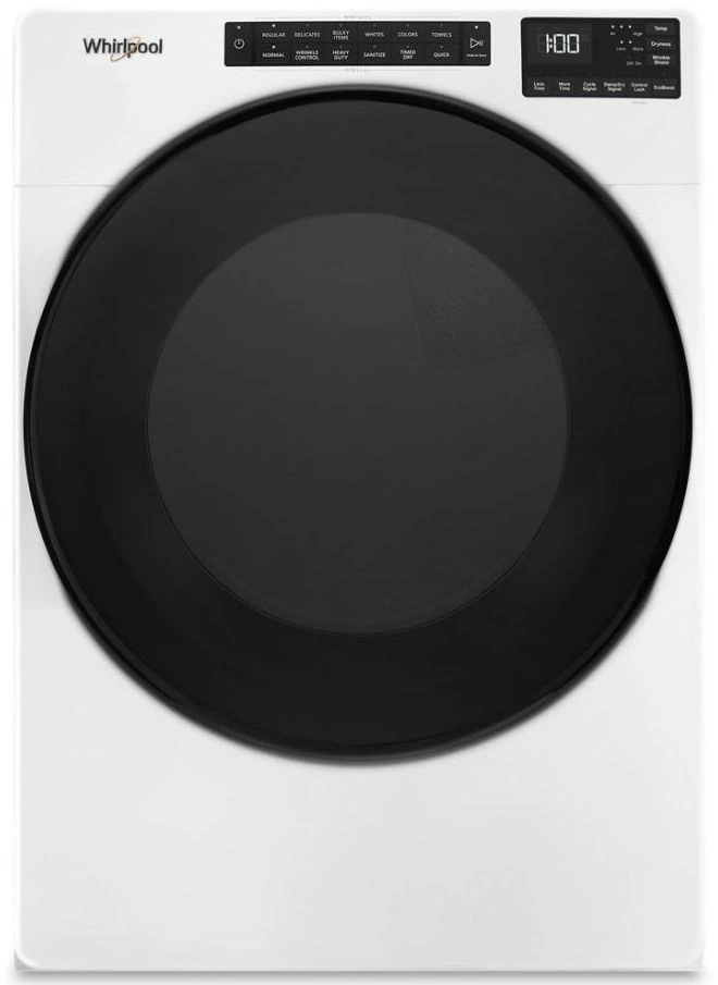 Front view of the Whirlpool WED5605MW electric dryer 