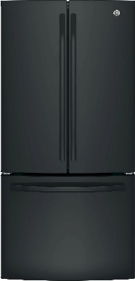 Front view of the GE GWE19JSLSS French door refrigerator 