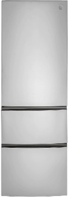 Front view of the GE GLE12HSPSS bottom freezer refrigerator 