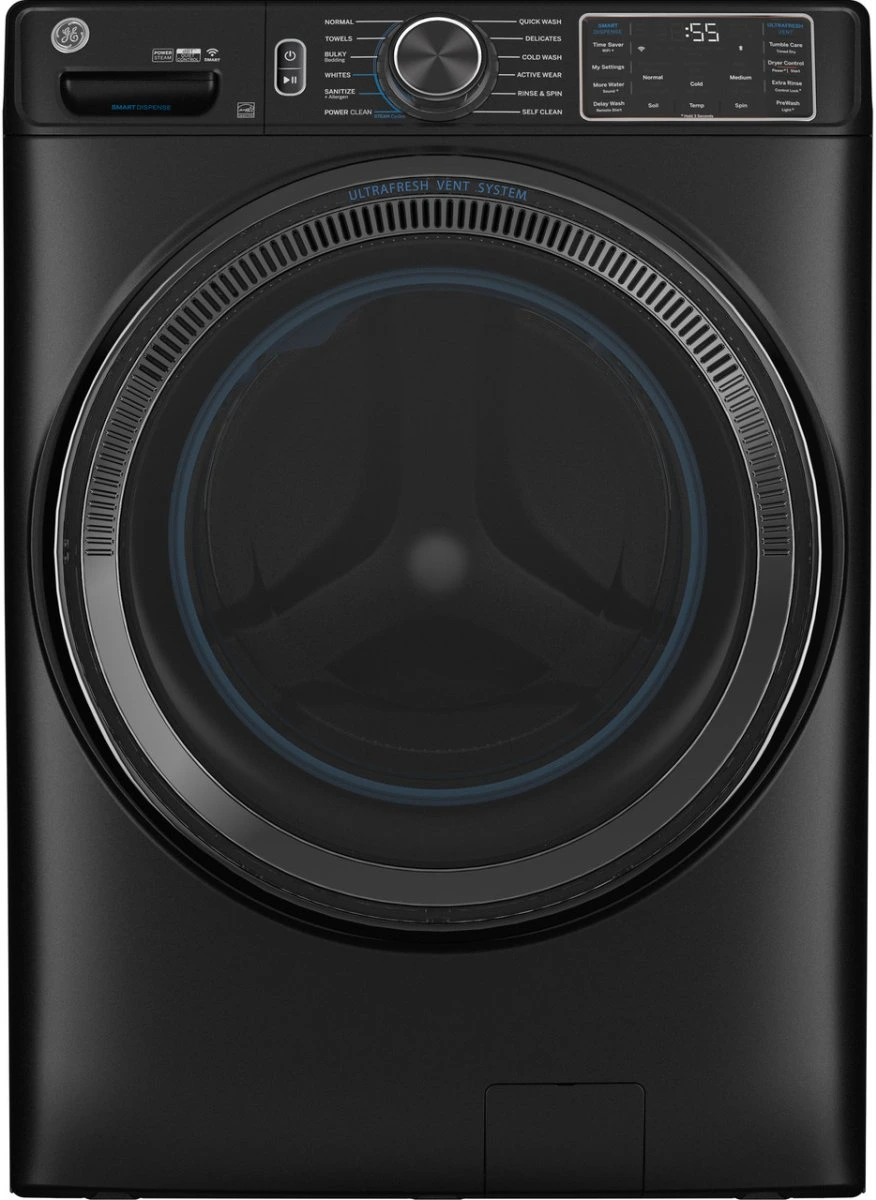 Front view of the GE GFW655SPVDS front load washer 
