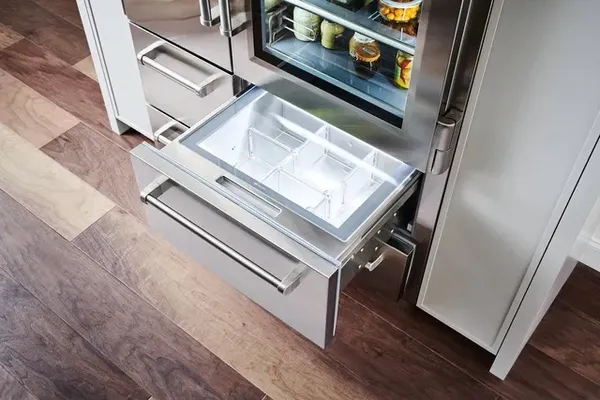 The Sub-Zero PRO4850G refrigerator featured with a drawer open 
