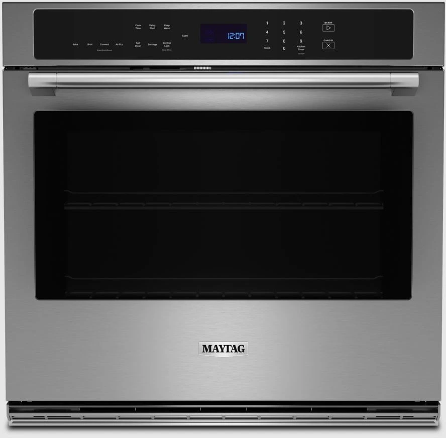 Front view of the Maytag MOES6030LZ 30” air fry oven 