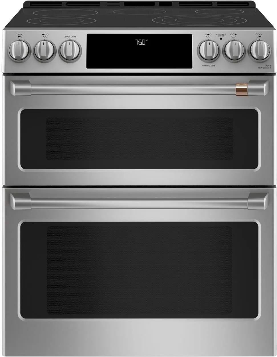 Front view of the Café CES750P2MS1 air fry range 
