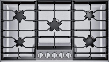 Overhead view of the Thermador SGSP365TS gas cooktop 