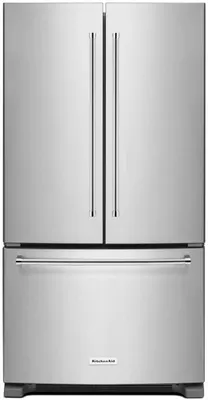 Front view of the KitchenAid KRFC300ESS French door refrigerator 