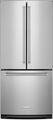 Front view of the KitchenAid KRFF300ESS French door refrigerator 