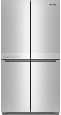 Front view of the KitchenAid KRQC506MPS French door refrigerator 