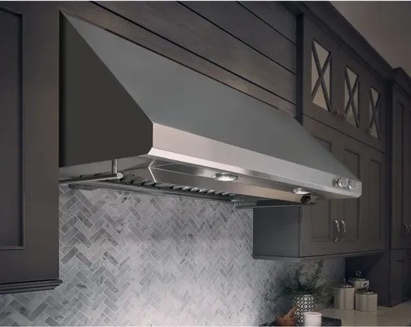 An up-close look at the Monogram ZV36SSJSS range hood 