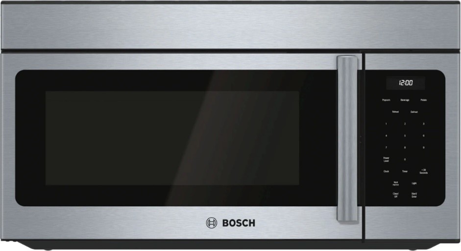 Front view of the Bosch 300 Series over the range microwave  