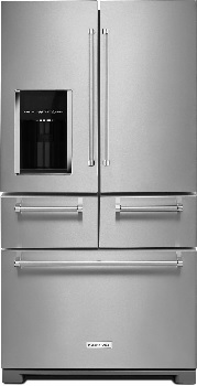 Front view of the KitchenAid KRMF706ESS French door refrigerator 