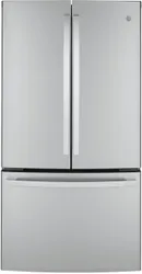 Front view of the GE GWE23GYNFS French door refrigerator