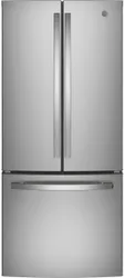 Front view of the GE GNE21FYKFS French door refrigerator