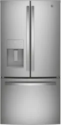 Front view of the GE GFE24JYKFS French door refrigerator