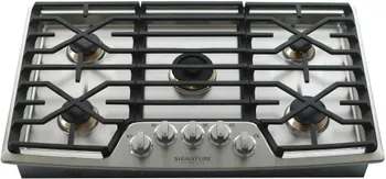 Overhead view of the Signature Kitchen Suite UPCG3654ST gas cooktop 