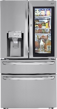 Front view of the LG LRMVS3006S French door refrigerator 
