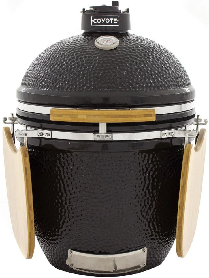 Front view of Coyote Asado black kamado smoker 